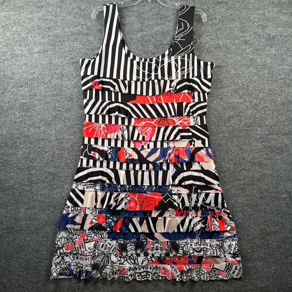 Tango Mango Womens XL Tiered Ruffle Dress Floral Stripe Abstract Sleeveless - Picture 5 of 8